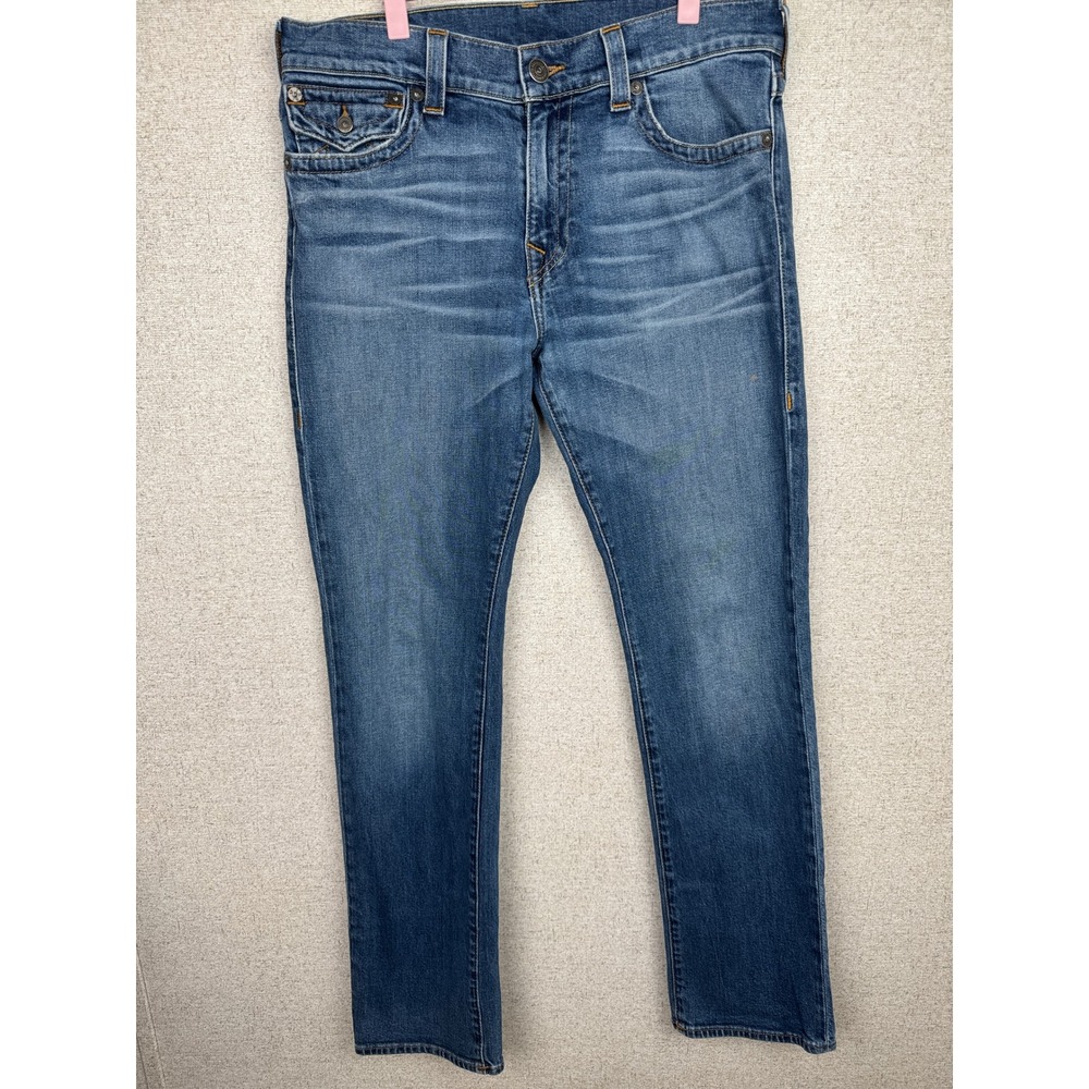 True Religion Ricky Relaxed Straight Jeans Medium Wash Flap Pocket Men's 34x33